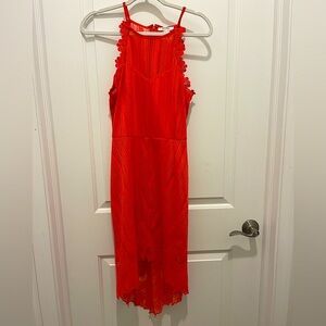 Orange slip dress with lace details